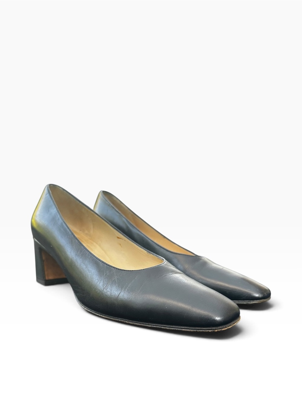 Amalfi Nordstrom Italian Black Leather Square Toe Block Heel Pumps Size 8